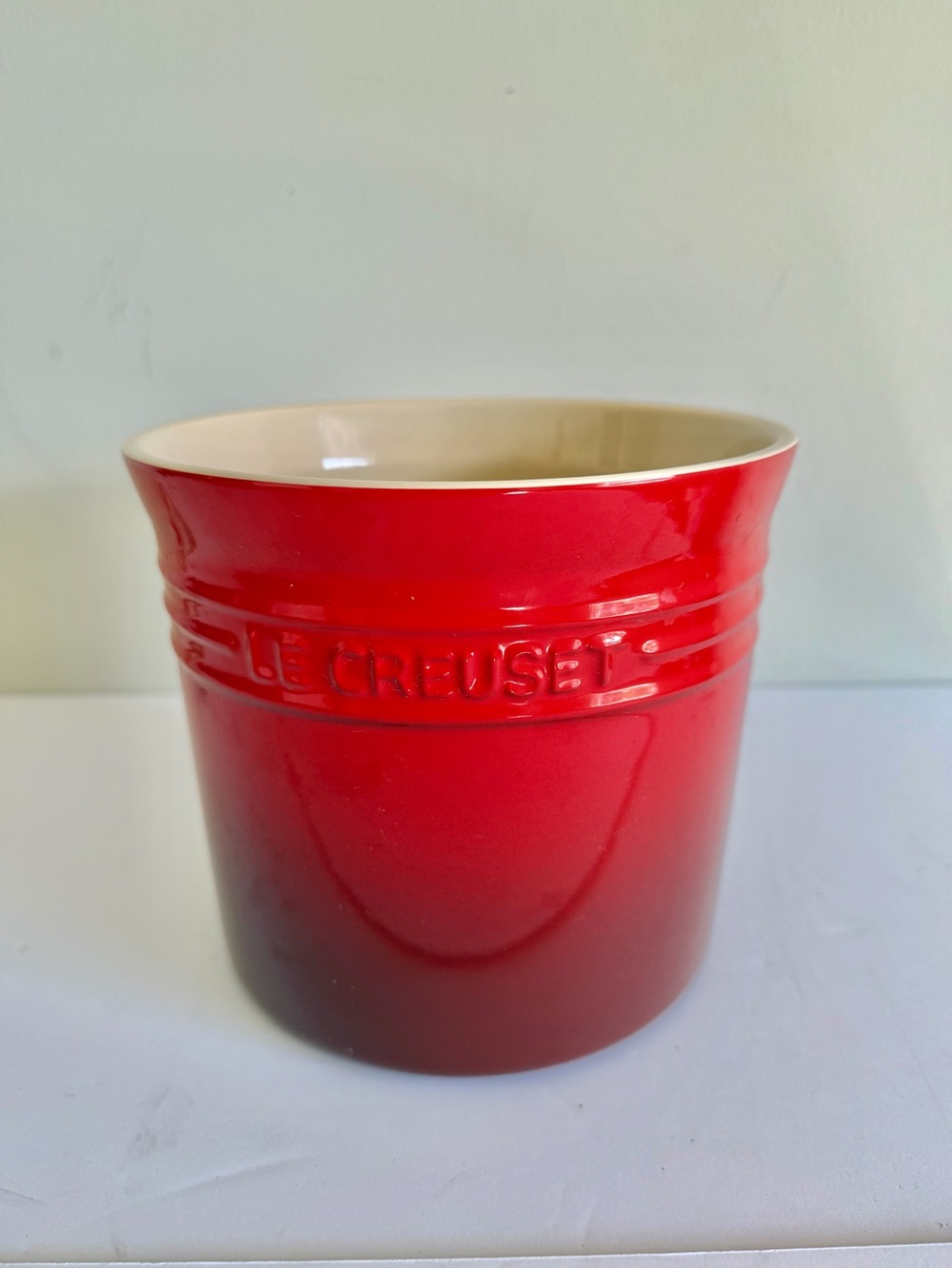 Le Creuset Red Ceramic Utensil Holder with Cream Interior